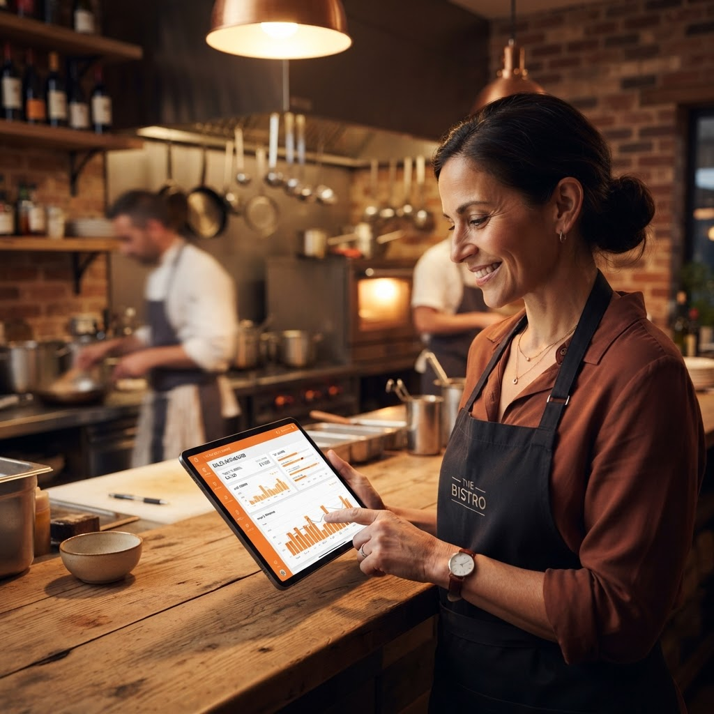 Painel de gestão de vendas em um tablet
